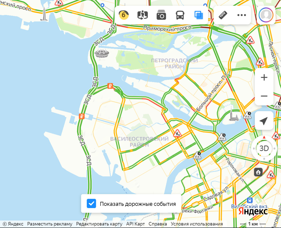 Карта загруженности дорог спб