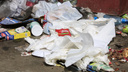 В поселке Ангарский в Волгограде свалили кучу мусора посреди дороги