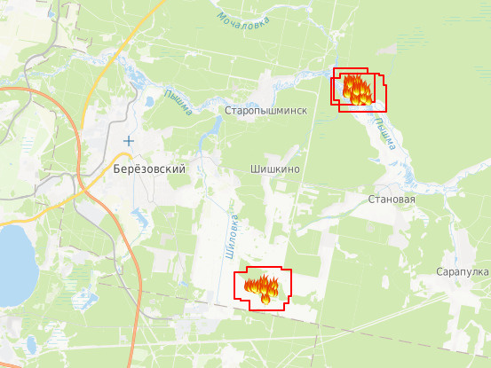 Также пожары зафиксированы рядом с Березовским Также пожары зафиксированы рядом с Березовским