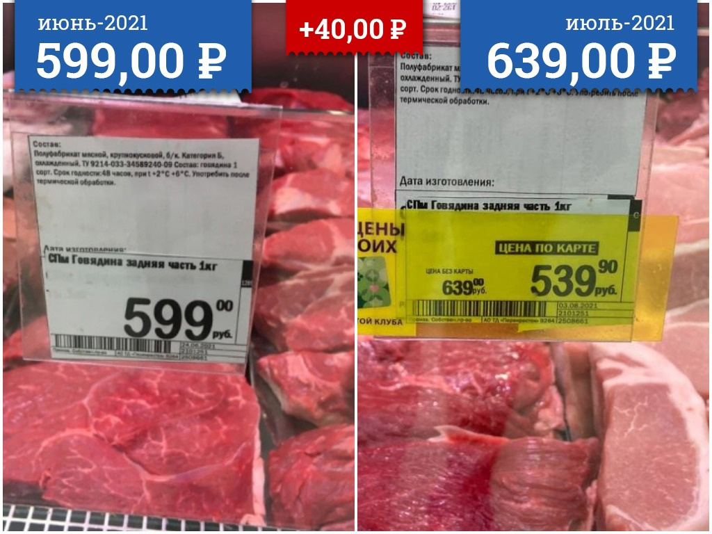 Если верить скидке, то мясо стало дешевле, но без нее цена кажется совсем страшной