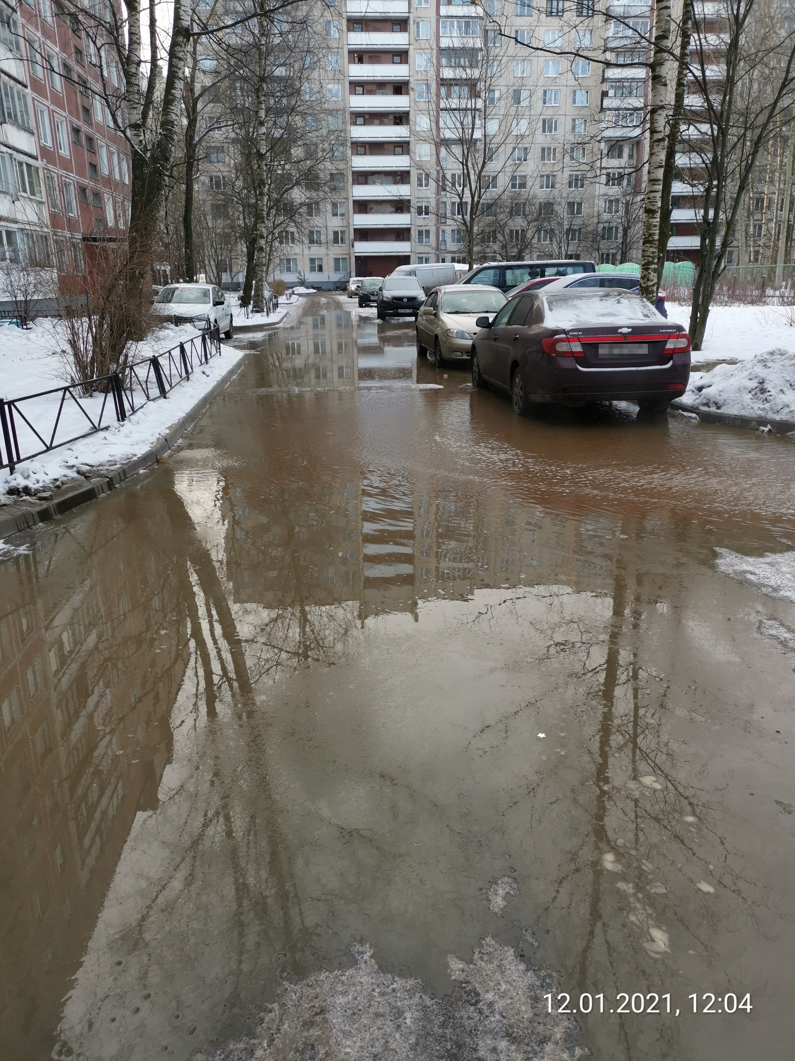 Прорыв холодной воды на улице Академика Байкова в Петербурге 12 января 2021  г. - 12 января 2021 - ФОНТАНКА.ру