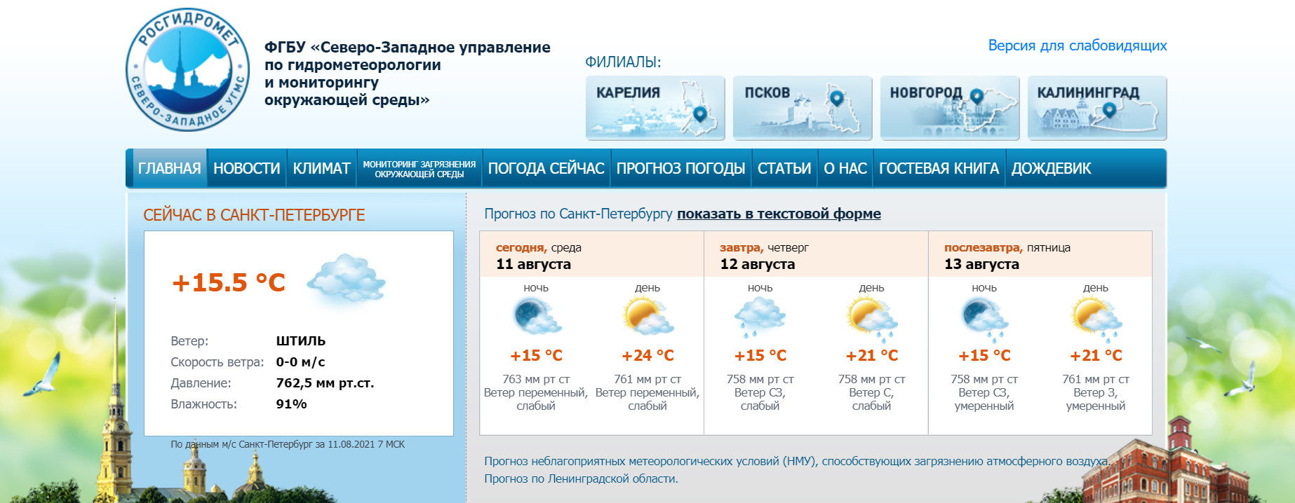 Скриншот с www.meteo.nw.ru