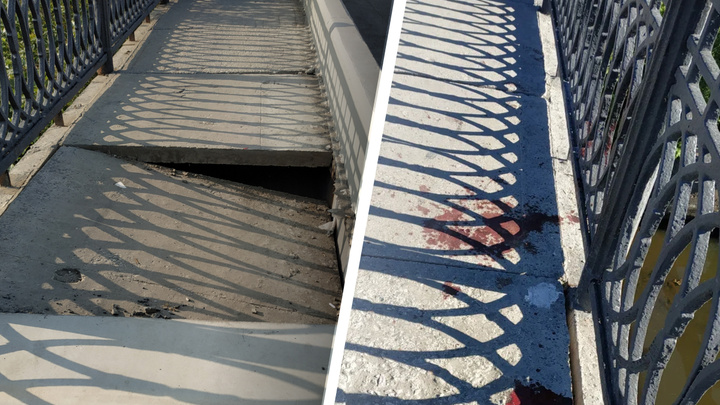 «На плитах кровь». В Екатеринбурге пожаловались на разбитые дороги на мосту, который ремонтировали два месяца