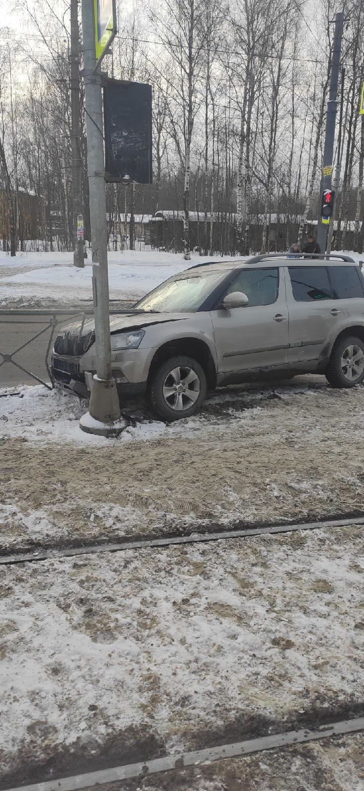 BMW обнял березу на улице Танкиста Хрустицкого, а Skoda Yeti въехал в  светофор на Дальневосточном проспекте 20 февраля 2021 г. - 20 февраля 2021  - ФОНТАНКА.ру