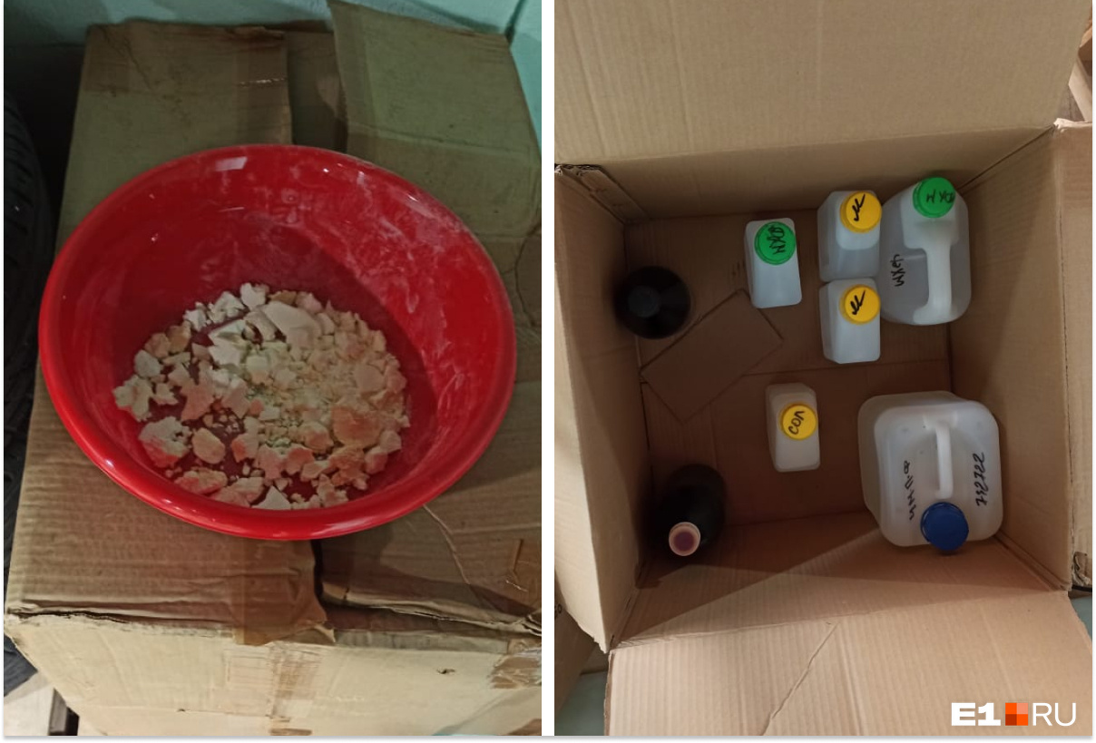 В гараже мужчина хранил все ингредиенты и готовую продукцию В гараже мужчина хранил все ингредиенты и готовую продукцию