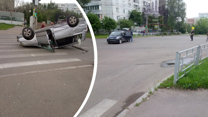 После аварии на пустом перекрестке на Воронова перевернулась машина. Пострадала 60-летняя женщина