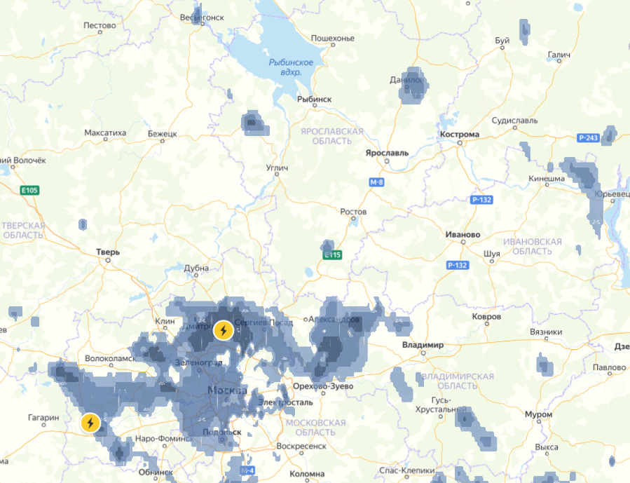 Карта осадков Бежецк. Тучи на карте Ярославля.