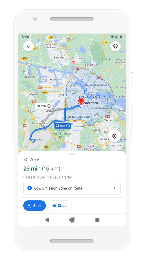 Google Maps будет предлагать водителям более экологичные маршруты