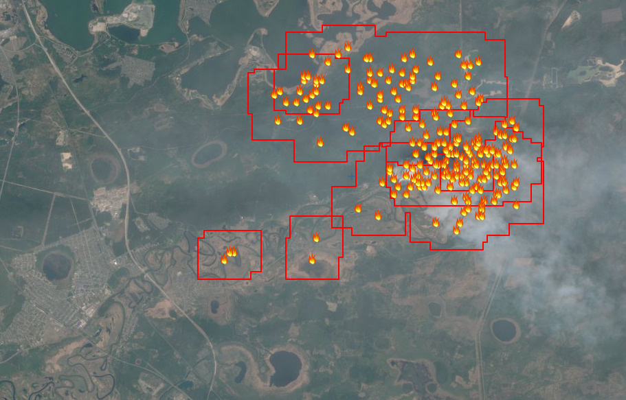 Ситуация с пожарами в районе Муллашей со спутника