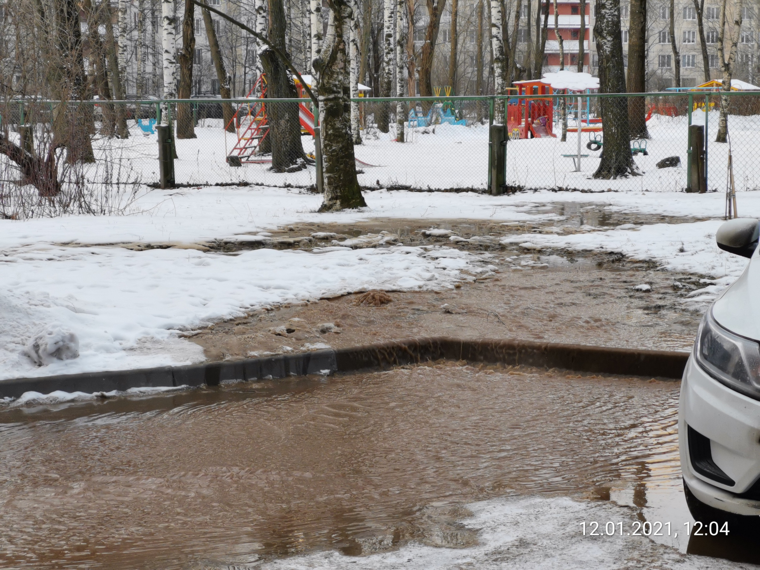 Прорыв холодной воды на улице Академика Байкова в Петербурге 12 января 2021  г. - 12 января 2021 - ФОНТАНКА.ру