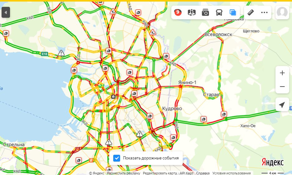 Карта загруженности дорог спб