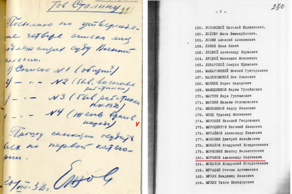 Имя Морозова нашлось в списках за 20 августа 1938 года. С учетом того, что арестован он был в апреле, он ожидал решения своей участи около полугода