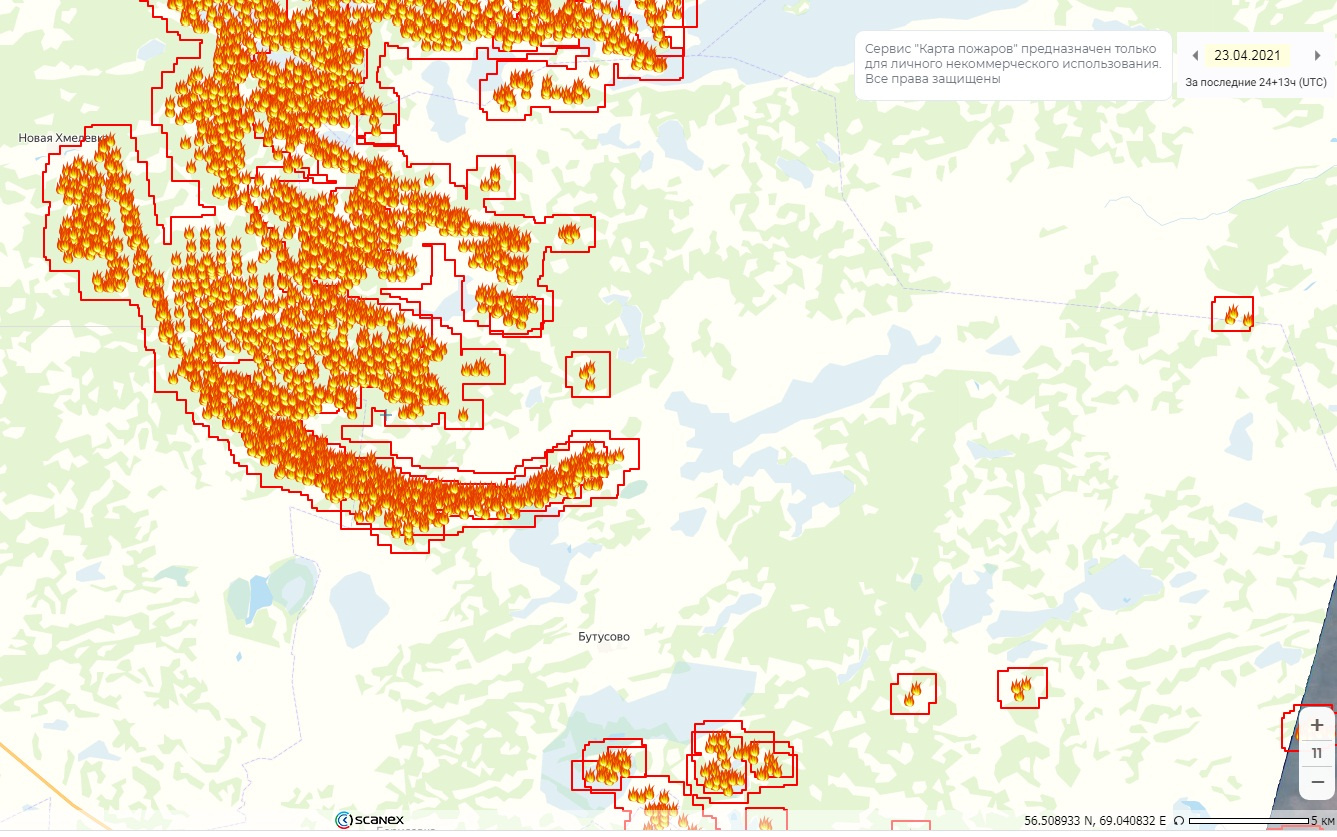 Точки возгорания в Ишимском районе на карте пожаров