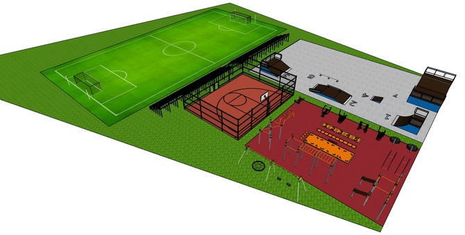 Изначальный проект спортивной площадки выглядел вот так: с большим футбольным полем. В последствии от него пришлось отказаться