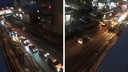 В Новосибирске улицу перекрыли из-за уборки снега — в час пик автомобилисты застряли в пробке
