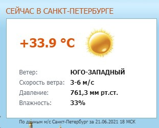 Вечерней прохлады в Петербурге придется подождать. Это данные на 18:00.