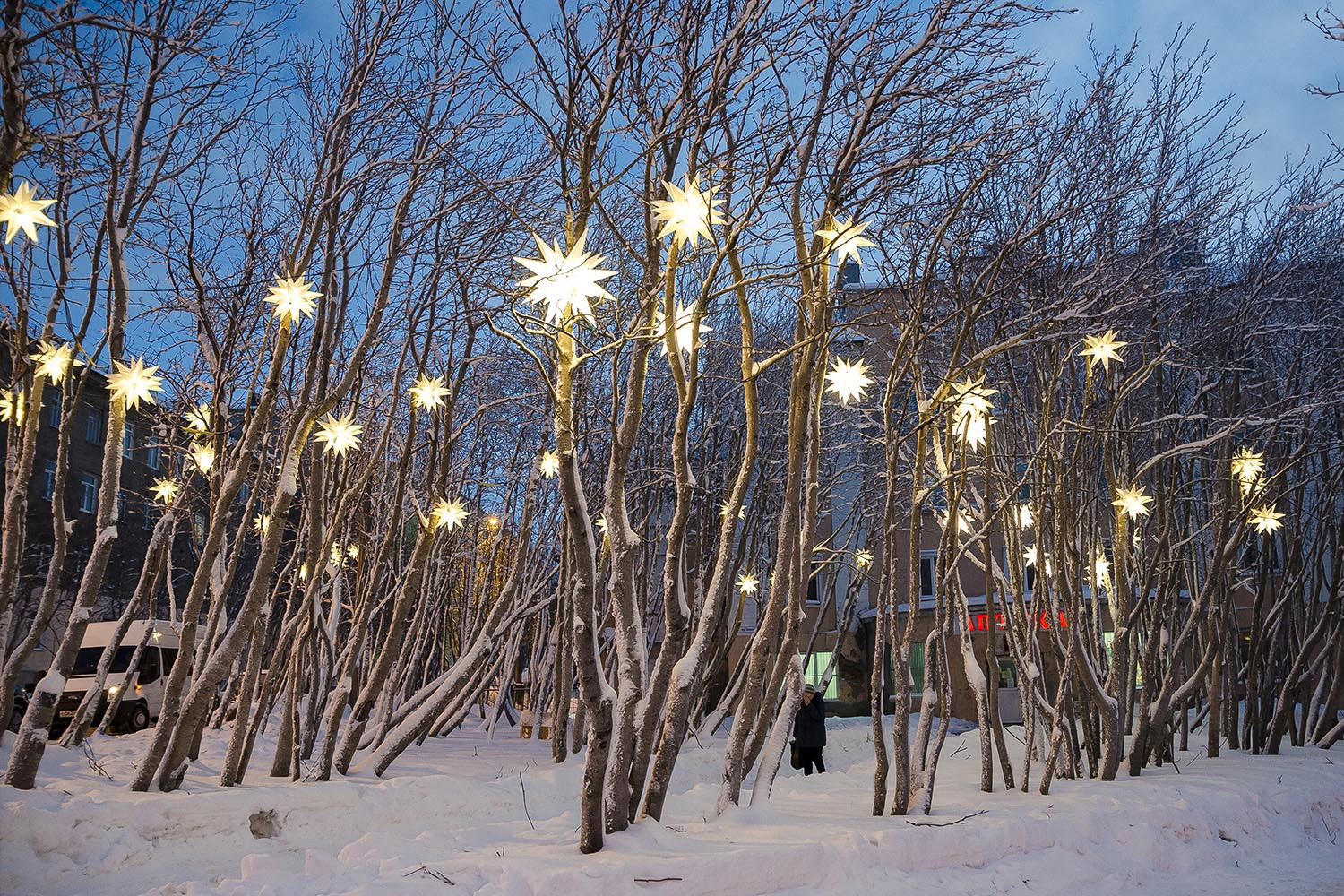 По Комсомольскому проспекту развесят звезды-снежинки на деревьях, чтобы пространство стало уютнее