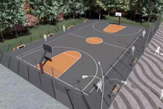 Баскетбольная площадка с бесшовным резиновым покрытием