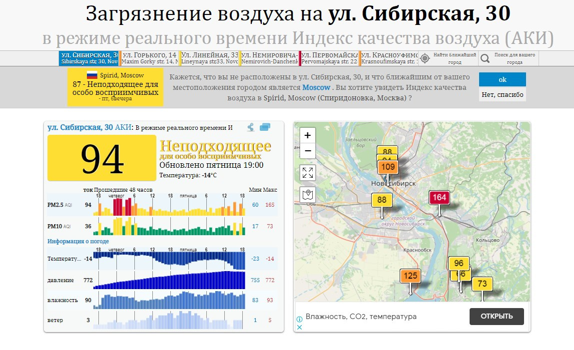 Качество воздуха новосибирск онлайн карта