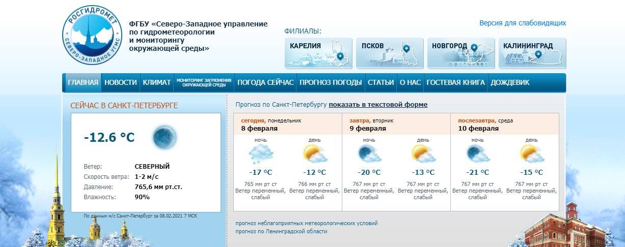 Скриншот с www.meteo.nw.ru