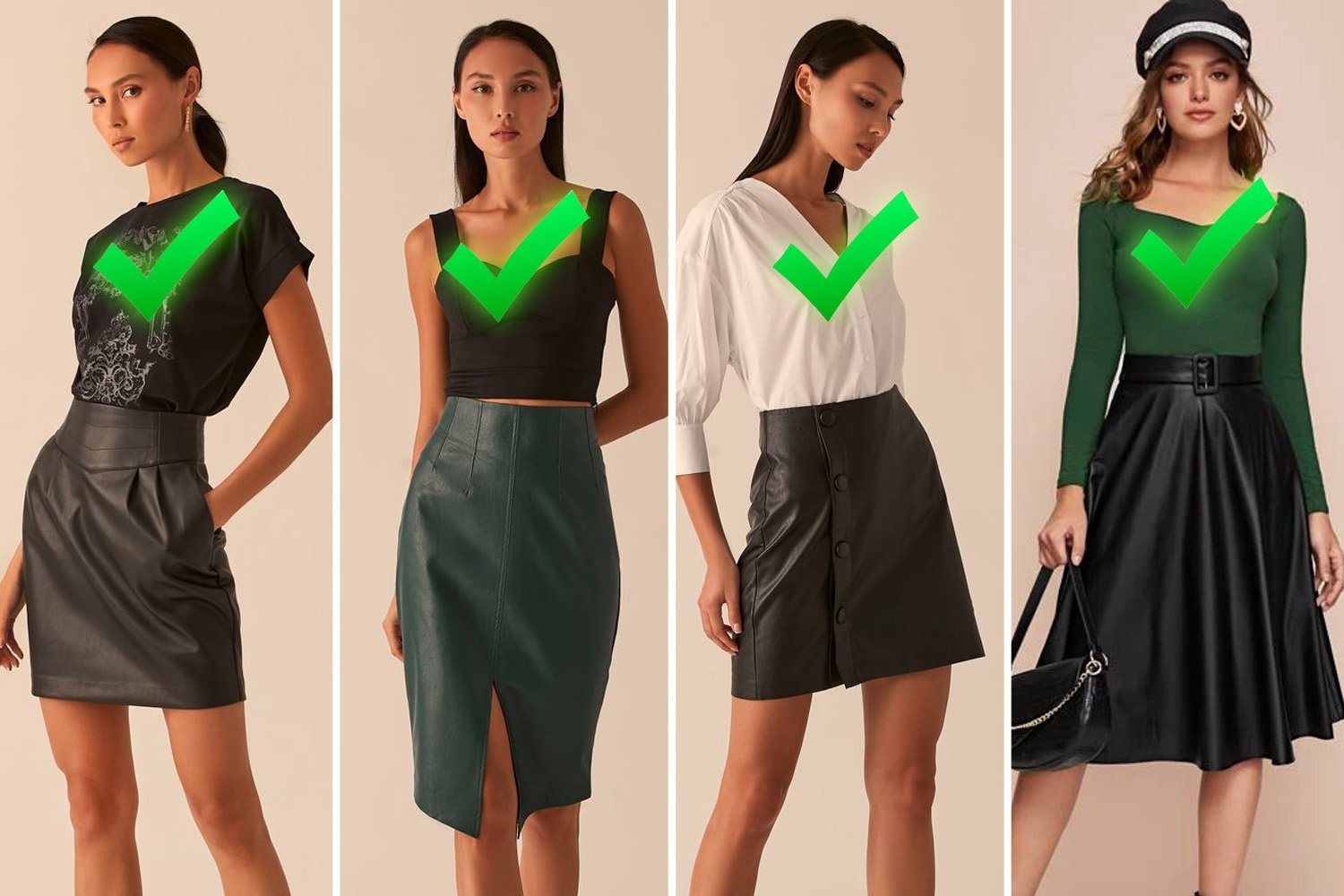 Выбирайте кожаную юбку, учитывая особенности и тип своей фигуры, следите за длиной