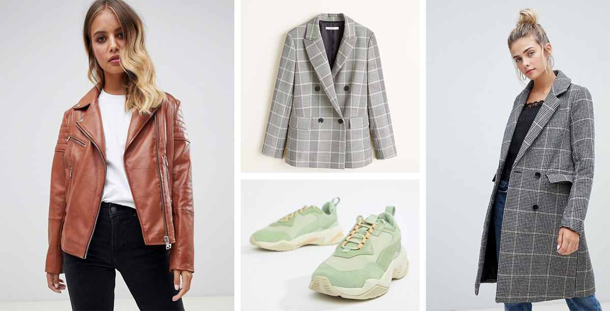 Кожаная байкерская куртка 7690 вместо <nobr class="_">23 590,</nobr> Barney's Originals (на Asos); пиджак 3999 вместо 6999, Mango; кроссовки 5990 вместо 9900, Puma Thunder Desert (на Asos); пальто в клетку 3590 вместо 5900, Pimkie (на Asos)<br><br>Все цены в материале указаны в рублях Кожаная байкерская куртка 7690 вместо <nobr class="_">23 590,</nobr> Barney's Originals (на Asos); пиджак 3999 вместо 6999, Mango; кроссовки 5990 вместо 9900, Puma Thunder Desert (на Asos); пальто в клетку 3590 вместо 5900, Pimkie (на Asos)<br><br>Все цены в материале указаны в рублях