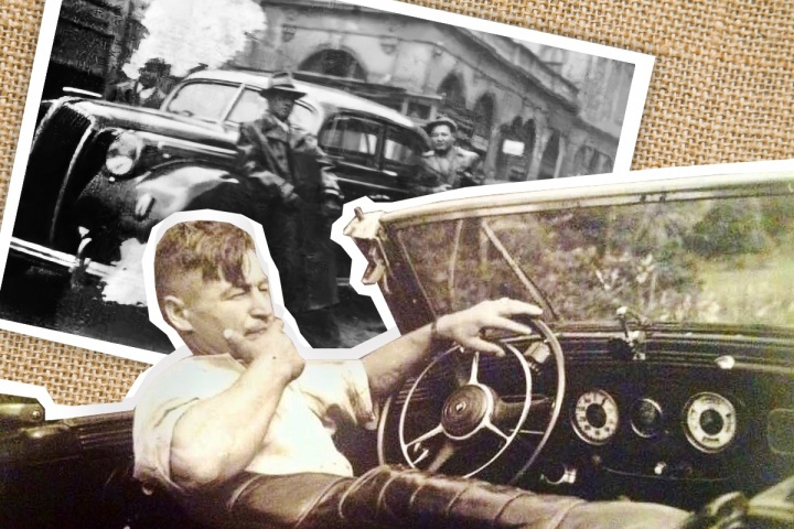 На фото Иван Ильенков — в длинном плаще на переднем плане. После войны он продолжил работать водителем