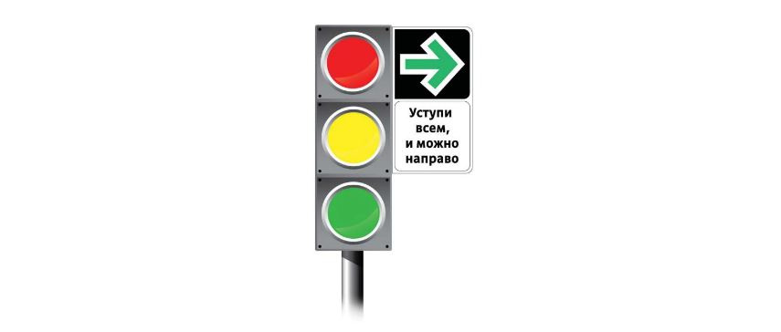 Знак справа от светофора разрешит поворот на красный