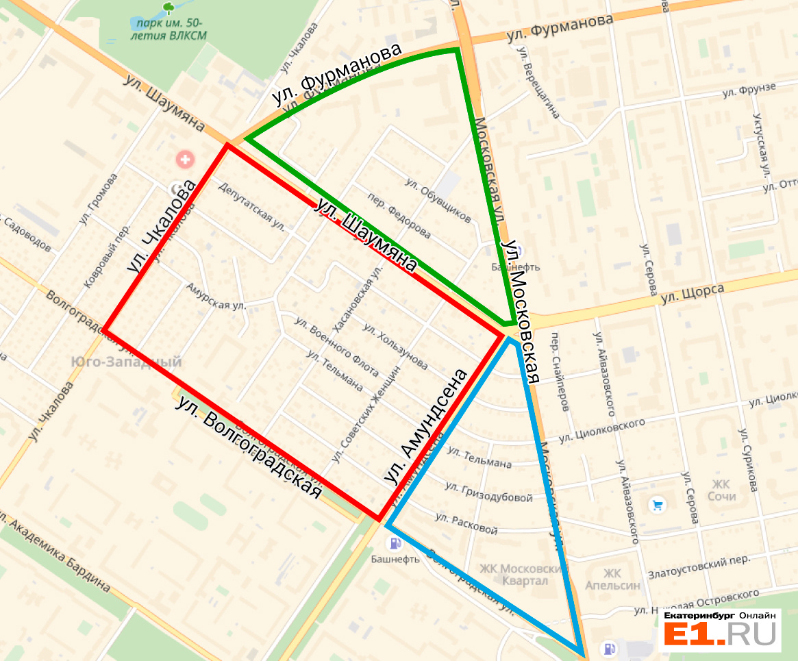 Зелёный треугольник будет застраивать «Брусника», синий — «Московский квартал»