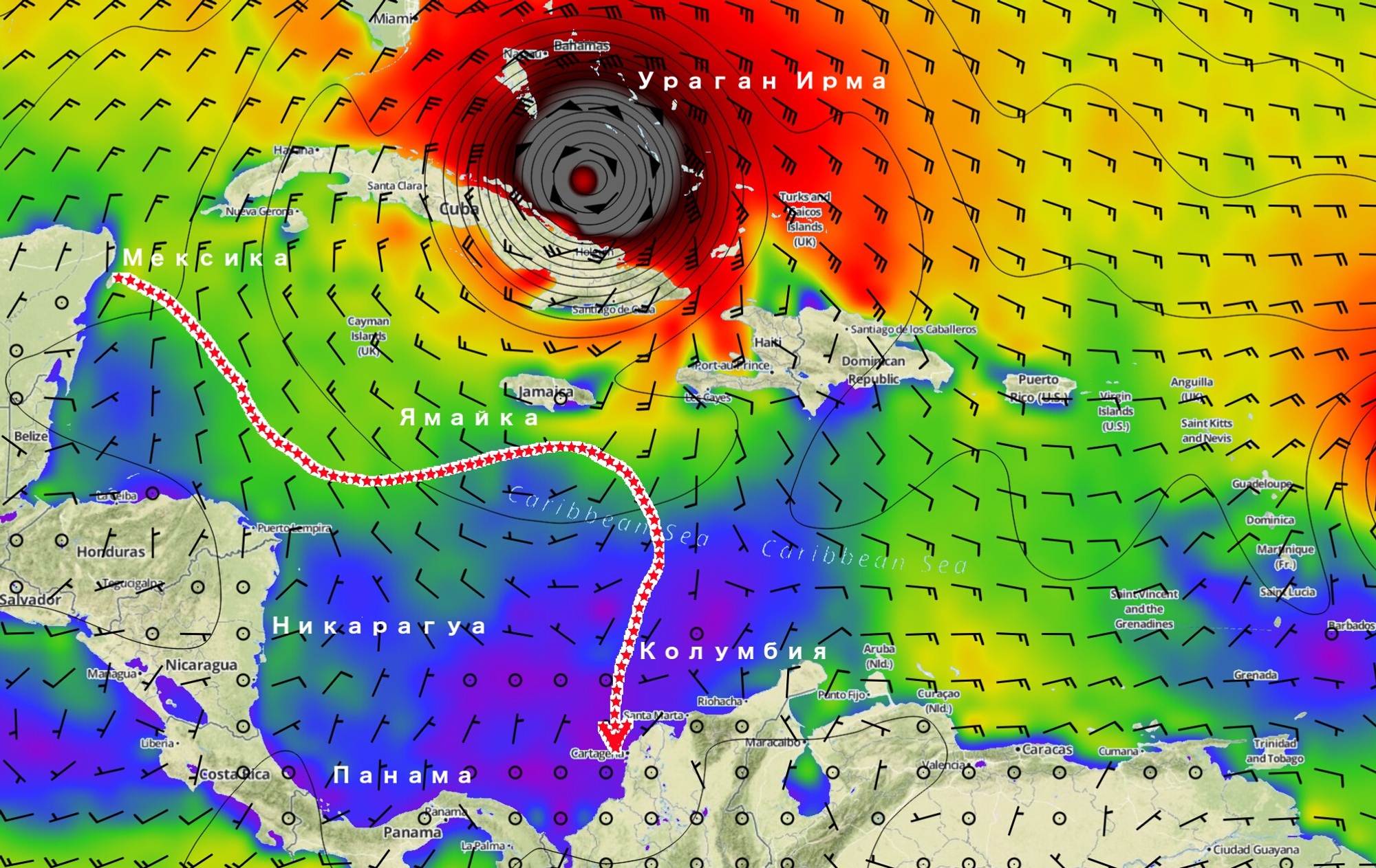 Карта ветров и ураганов онлайн