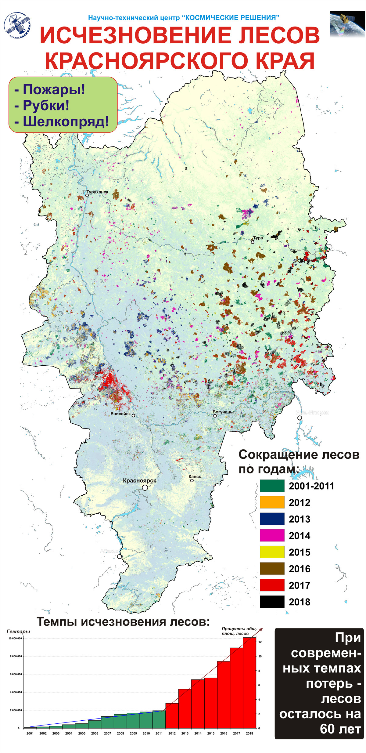 Специалисты составили карту исчезновения лесов в Красноярском крае.