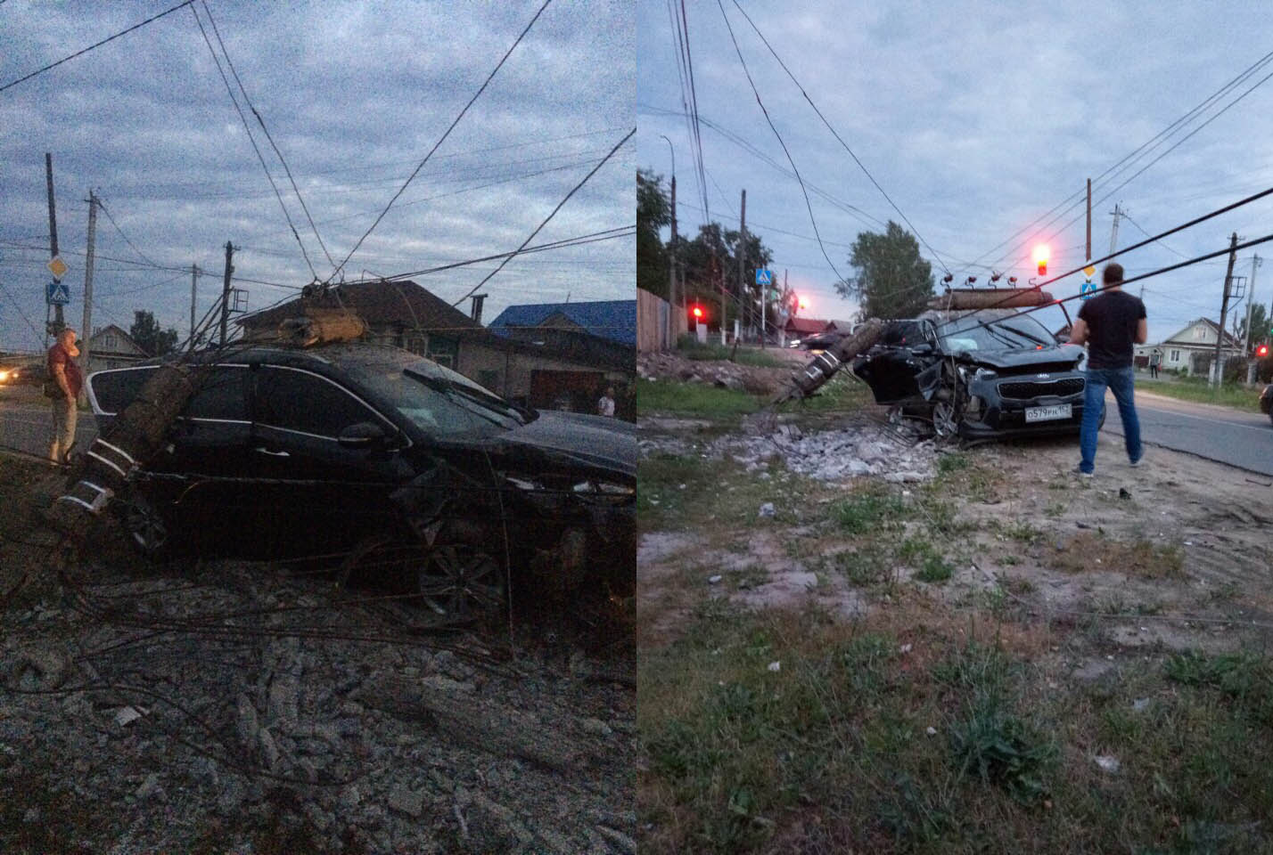 Столб буквально разорвало от столкновения Столб буквально разорвало от столкновения