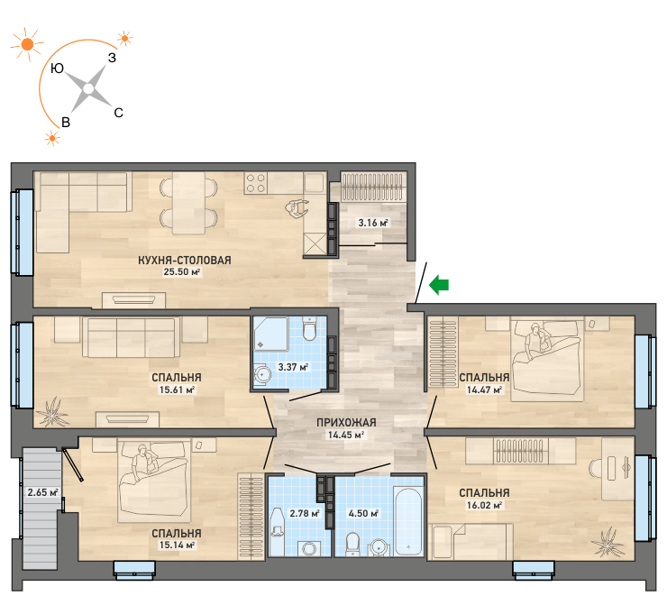 4-комнатные квартиры идеально подойдут для большой семьи (вариант планировки)