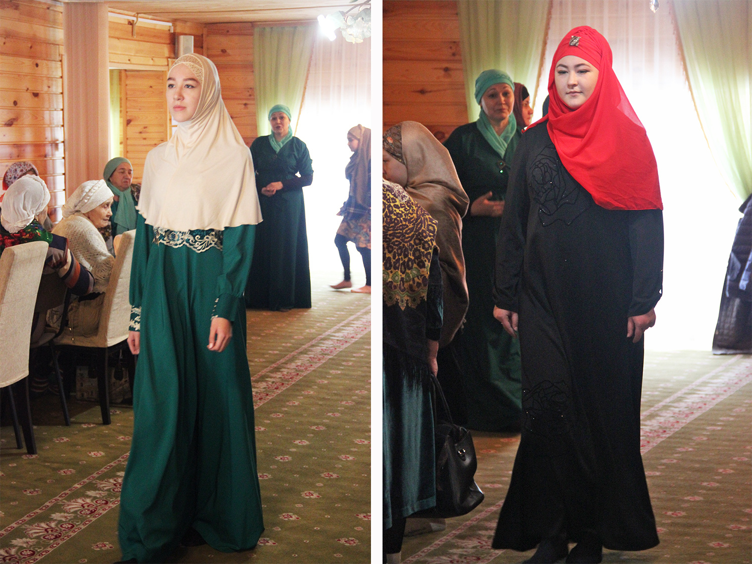 Участницы дефиле прошлись по мечети в красивой одежде для будней и праздников