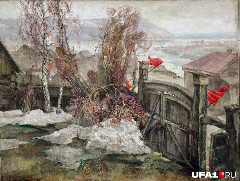 Картина Тюлькина «Праздник на окраине» хранит вид Уфы на въезде еще до строительства автомобильного моста