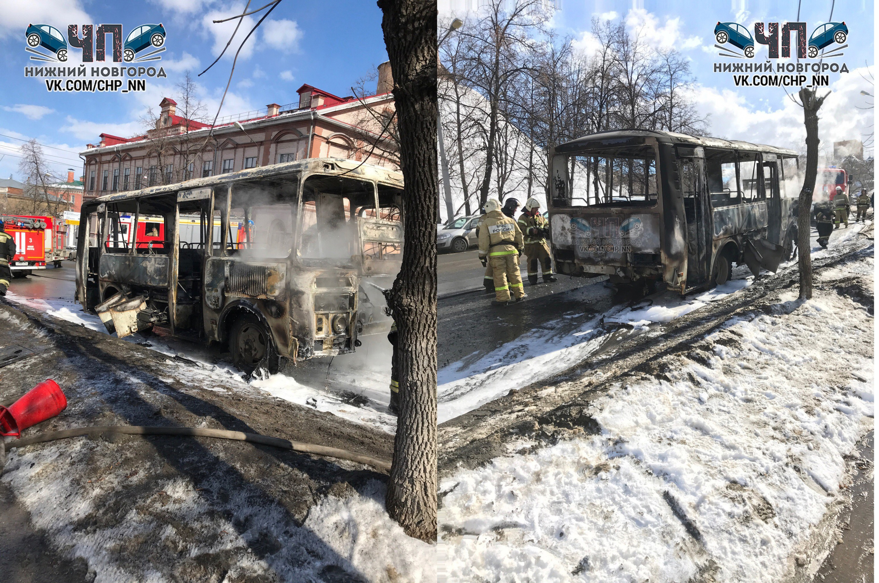 Пожар потушен, автобус выгорел полностью