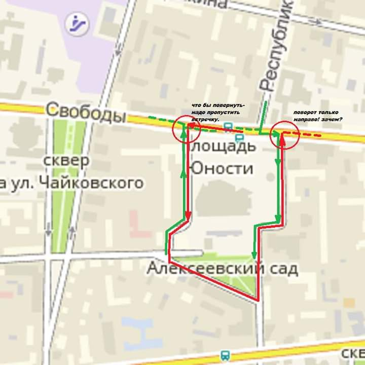 Движение разрешено только по красной стрелке Движение разрешено только по красной стрелке