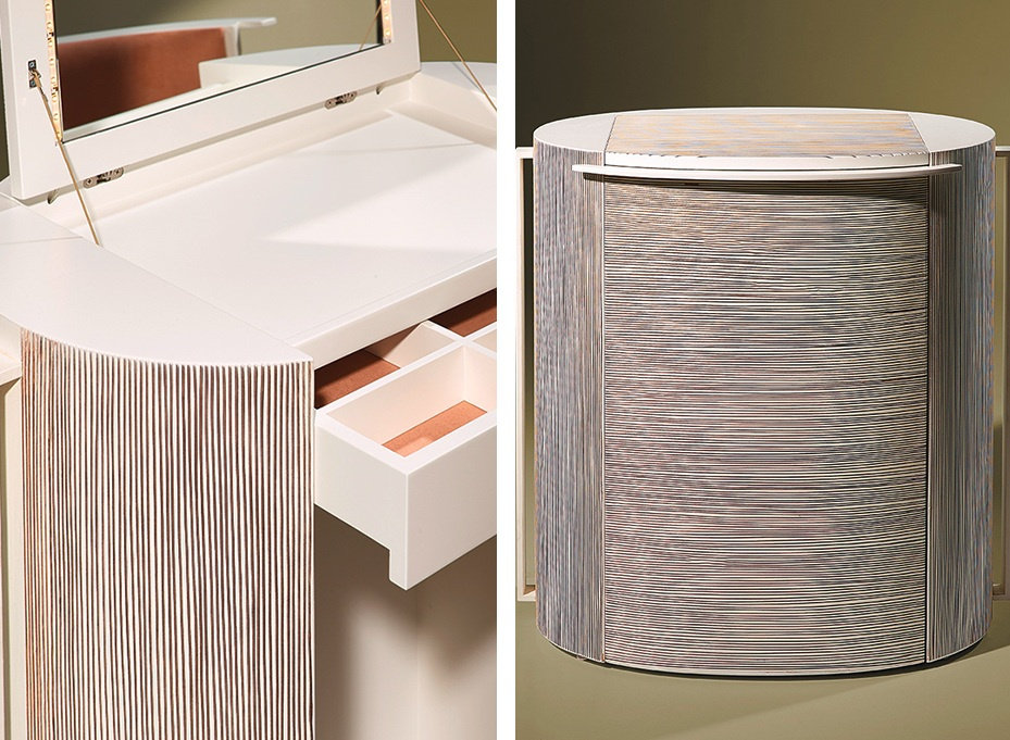 Компактный столик Mayfair, Luisa Peixoto Design, скрывает в себе стул, зеркало и ящички для туалетных принадлежностей