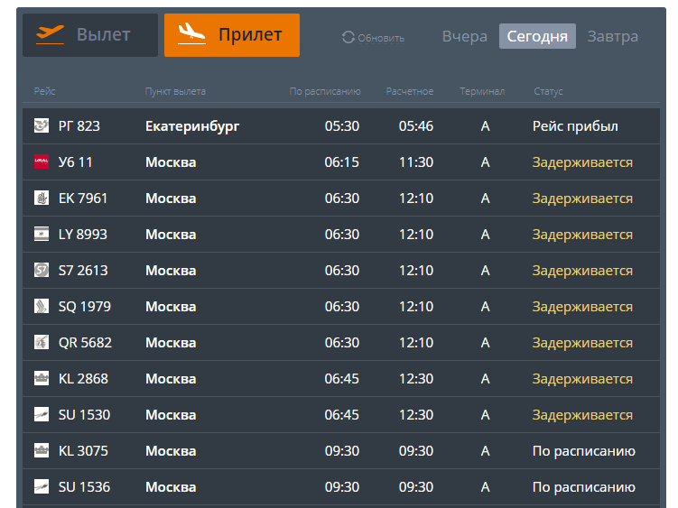 Прибытие рейсов иркутск