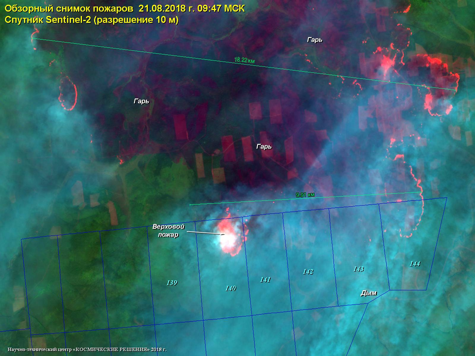 Обзорный снимок лесных пожаров на август прошлого года