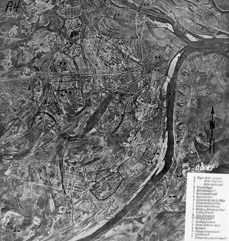 Немецкая карта Горького с указанием целей для бомбардировок