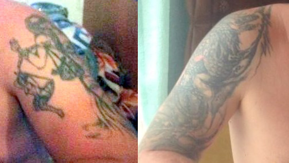 Такие татуировки изображены у него на плечах
