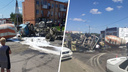 Водителя зажало в кабине: в Ростове перевернулась бетономешалка