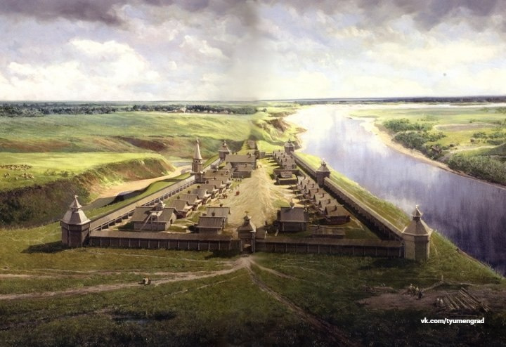 Город Тюмень. Начало XVII века. Художественная реконструкция В.А. Воробьева. Примерно такой была Тюмень сразу после основания Город Тюмень. Начало XVII века. Художественная реконструкция В.А. Воробьева. Примерно такой была Тюмень сразу после основания