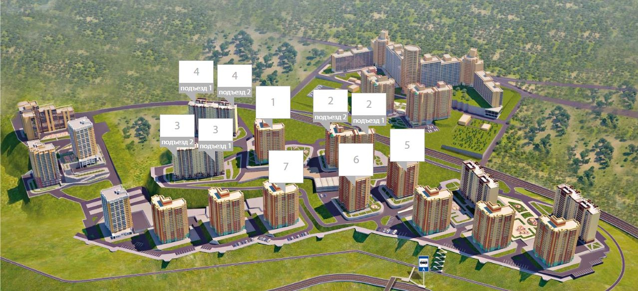 Согласно макету на карте застройщика, размещенной на сайте, всего было запроектировано 21 здание