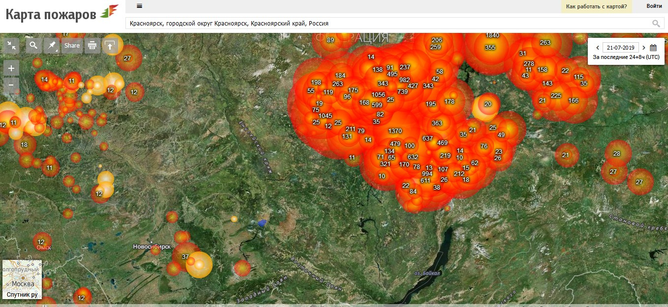 Карта пожаров в подмосковье