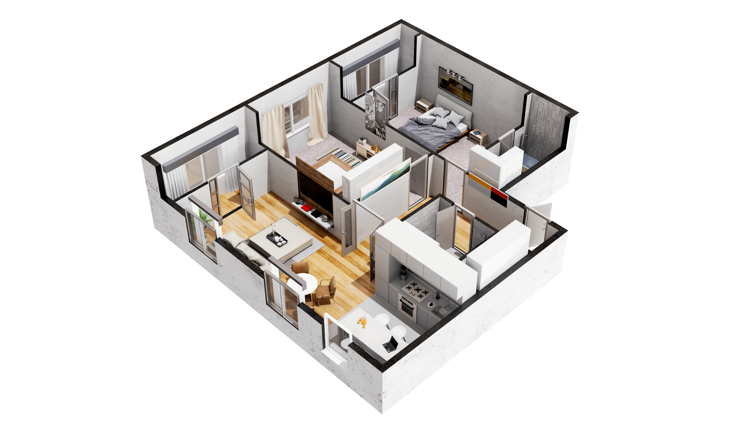 В квартирах предусмотрены кухни-гостиные, мастер-спальни, кладовки и постирочные 
