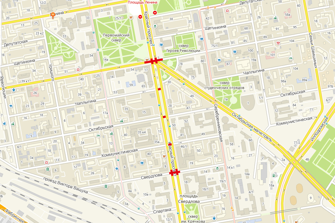 С 16:00 до 16:10 будет перекрыт перекрёсток Красного проспекта, Октябрьской магистрали и улицы Максима Горького.<br><br>С 16:00 до 16:45 — улицы Чаплыгина, Октябрьская, Коммунистическая и Свердлова на участках, пересекающих аллею Красного проспекта. <br><br>А с 16:45 до 17:00 закроют перекрёсток Красного проспекта и улицы Свердлова С 16:00 до 16:10 будет перекрыт перекрёсток Красного проспекта, Октябрьской магистрали и улицы Максима Горького.<br><br>С 16:00 до 16:45 — улицы Чаплыгина, Октябрьская, Коммунистическая и Свердлова на участках, пересекающих аллею Красного проспекта. <br><br>А с 16:45 до 17:00 закроют перекрёсток Красного проспекта и улицы Свердлова
