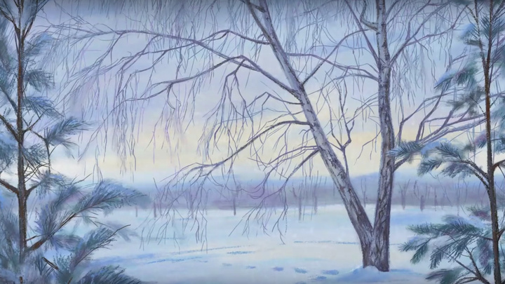 Художник нарисовал зимний о. Татышев и показал 5 часов работы в коротком красивом видео
