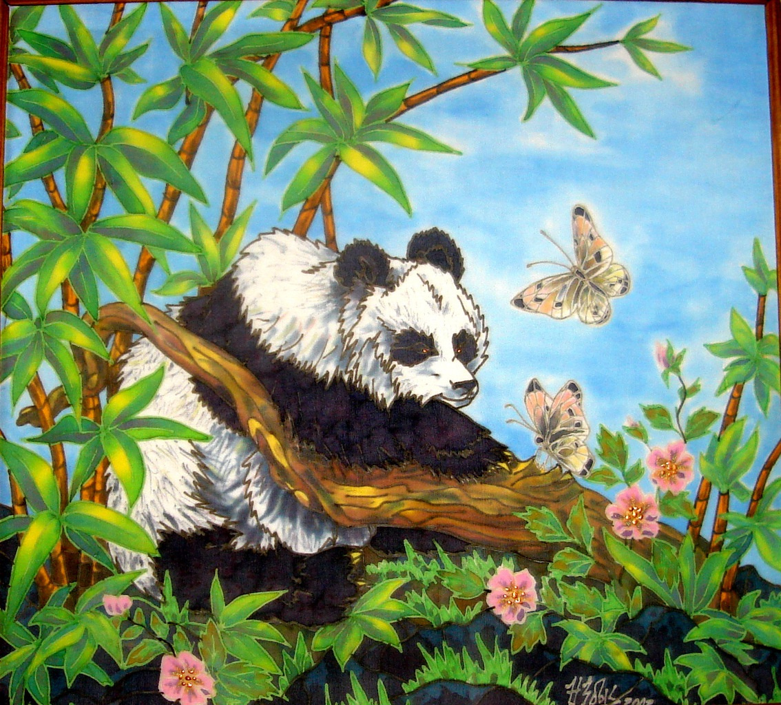 Панда, батик (ручная роспись по ткани)